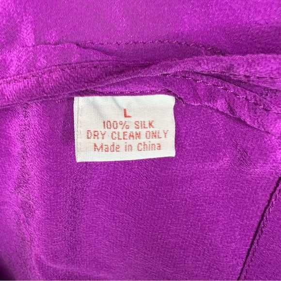 Geren Ford 100% Silk Short Sleeve V Neck Ruffle Dress in Purple L - Picture 7 of 7